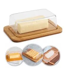 Manteigueira de Bambu com Tampa de Acrílico Porta Manteiga Frios Queijo Lyor