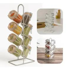 Kit Porta Temperos 8 Potes de Vidro com Suporte Aço Inox Lyor