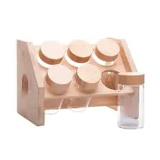 Conjunto 6 Potes Vidro Borossilicato para Temperos Tampa e Suporte em Bambu 120ml Wolff