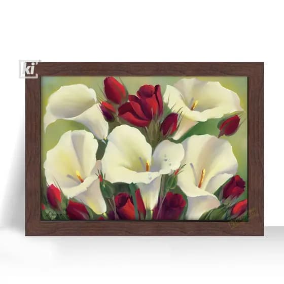 Quadro Flores Copo De Leite Tulipa Vermelho 44cm