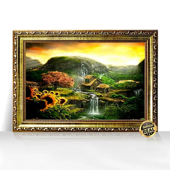 Quadro Decorativo A3 Fim do Arco Íris Fazenda Fantasia Moldura Trabalhada