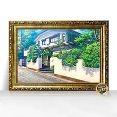 Quadro Decorativo A3 Casa Anime Cenário 3D Paisagem Realista Moldura Trabalhada