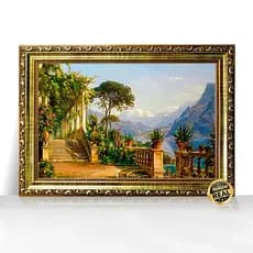 Quadro Decorativo A3 Chalé no Lago Como Paisagem Italiana Primavera Moldura Trabalhada
