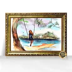 Quadro Decorativo A3 Menina Fofa em Cena Campestre Arte Delicada Moldura Trabalhada
