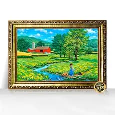 Quadro Decorativo A3 Águas Frescas Riacho Campestre com Criança Moldura Trabalhada
