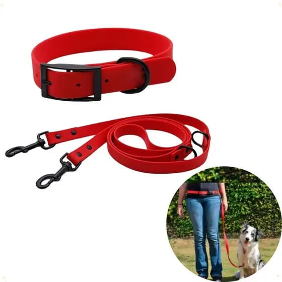 Coleira E Guia Para Cachorro Mãos Livres Passeio Corrida Resistente Silicone