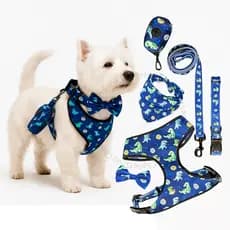 Kit Coleira Peitoral Guia Bandana Gravata Porta Cata Caca Para Cachorro
