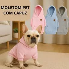 Roupinha Pet com Touca Capuz Roupa de Inverno Moletom Cachorro Gato