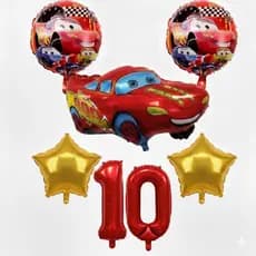 Kit 5 pçs Relâmpago McQueen Balões Metalizados Para Decorações + Número Vermelho