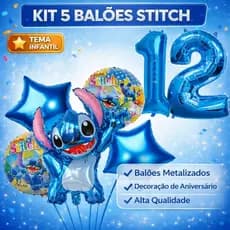 Kit 6 Peças Stitch Balões Metalizado Personagem com Número