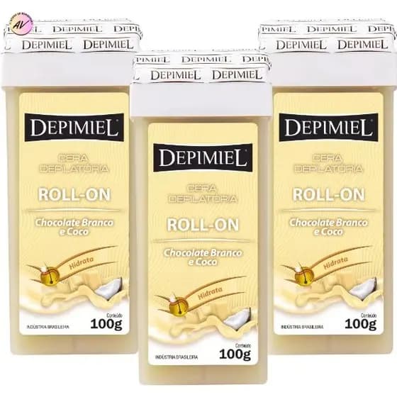 Kit com 3 Cera Depilatória Roll- On Chocolate Branco e Coco 100g - Depimiel