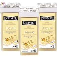 Kit com 3 Cera Depilatória Roll- On Chocolate Branco e Coco 100g - Depimiel