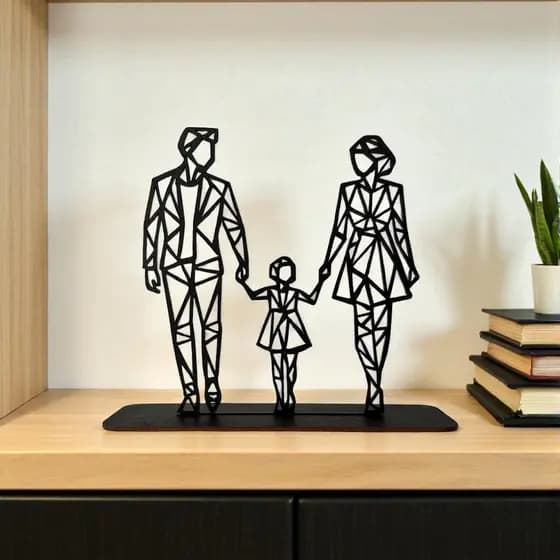 Escultura Casal com Filha Geométrico – Decoração para Casa