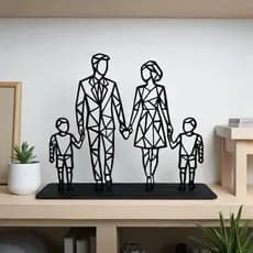 Casal com Dois Filhos Geométrico em MDF Preto – Peça Decorativa Contemporânea