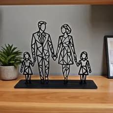 Casal com Duas Filhas Geométrico MDF Preto Moderno