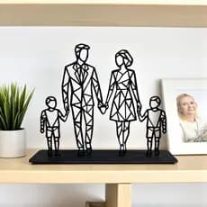 Escultura Casal com Dois Filhos em MDF Preto Geométrico – Decoração Moderna e Minimalista
