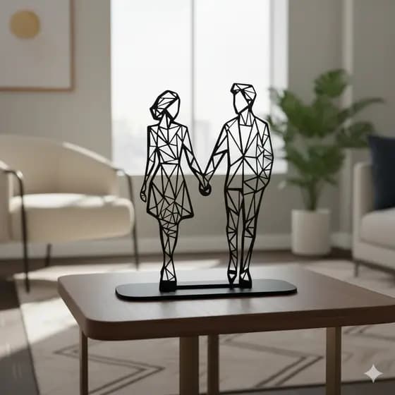 Casal Geométrico Minimalista em MDF Preto – Estátua Decorativa
