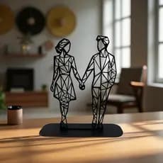 Escultura Casal Geométrico MDF Preto 18cm Decoração Moderna