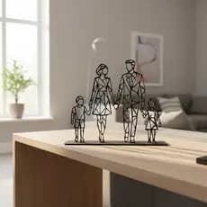 Família Moderna Pai Mãe C/ Filha e Filho na Base em MDF Preto Presente Criativo e Elegante