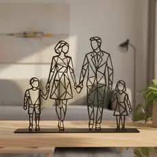 Decoração Sala Família Pai Mãe Com Filhos Mdf Preto na Base