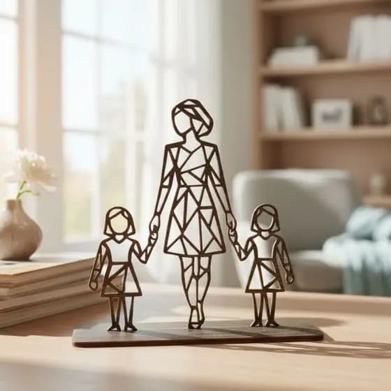 Decoração Para Sala Estatueta Mãe e Filhas Mdf