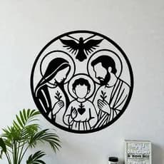 Quadro Decorativo Sagrada Família 25x25cm | Decoração Religiosa MDF | Parede com Fita Dupla Face