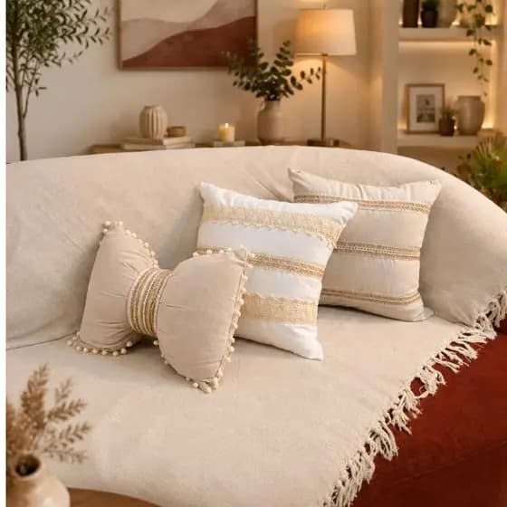 Kit 3 Almofadas Cheias Estilo Boho Chic com Laço – Exclusivo