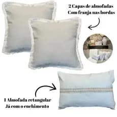 Kit com 2 Capas de almofada  + 1 Almofada Retangular Baguete Cheia Boho Chic