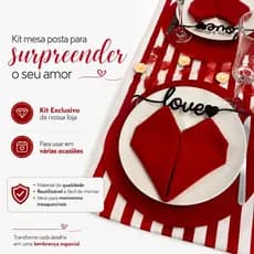 Kit Jantar Romantico Mesa Posta Completa Caminho de Mesa Sousplat + Brinde