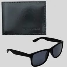 Kit Presente Masculino Carteira 100%Couro + Óculos Clássico de Sol Emborrachado Proteção Uv400 Envio Rápido