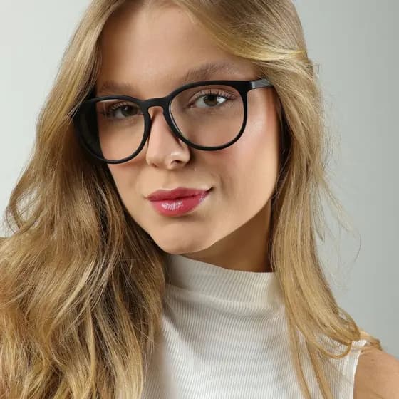 Armação Sem Grau Feminina Masculina Unissex Redonda Preto em Acetato Flexível