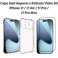 Capa Capinha Anti Impacto e Película de Vidro 3D para iphone 17 / 17 Air / 17 Pro / 17 Pro Max