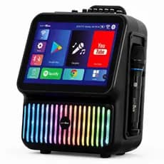 Caixa de Som Karaokê SomBox 80W RMS Android 13 Bluetooth Wi-Fi Tela Touch 13,3" com 2 Microfones