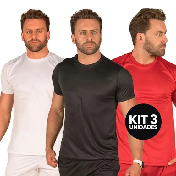 Kit 3Camisa Dry Fit Maculina Lisa Academia Básica Fitness Tecido Leve Adulto