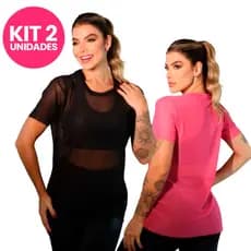 Kit 2 Blusas Femininas Fitness  de Tule Transparente Academia Adulta Tecido Comfortável Leve