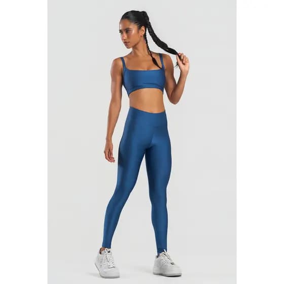 Conjunto Top + Calça Legging Fitness Sem Transparência Slim Canelado Leve Brilho Academia