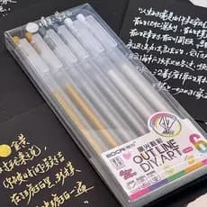1/6 peças Caneta Branca Prata Dourada em Gel Pressionar Diy Art Papelaria Escrita Material Escolar