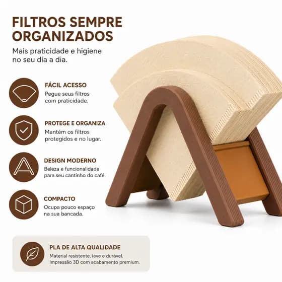 Suporte Para Filtro Café V60 Organizador Porta Filtros Solução Contra Filtros Amassados