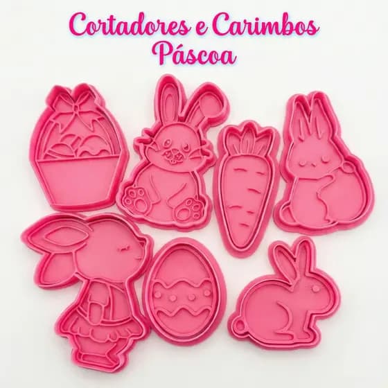KIT Cortador Biscoito Marcador Massas Pácoa Biscuit Pasta Americana Artigo de Confeitaria Coelho