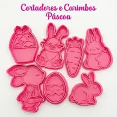 KIT Cortador Biscoito Marcador Massas Pácoa Biscuit Pasta Americana Artigo de Confeitaria Coelho