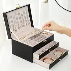Porta Joias Maleta Premium Organizador de Bijuterias com 3 Andares Presenteie com Estilo -Q19
