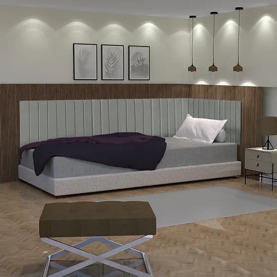 Cabeceira palito modular solteiro em L - para quarto proteção para parede Varias cores