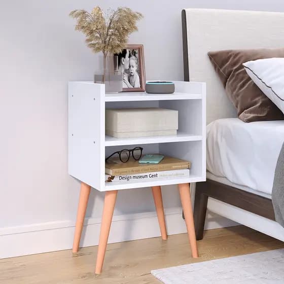 Conjunto Mesa de cabeceira Nicole Estilo Retrô com Gaveta Organizadora em Mdp Mesinha Decorativa Lateral de Cama - Quarteto Móveis