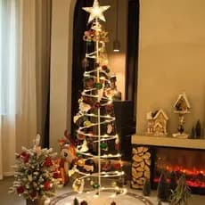 Árvore Natal Espiral LED 180cm Com Papai Noel Bengala Sinos Dourados Decoração Completa -N10