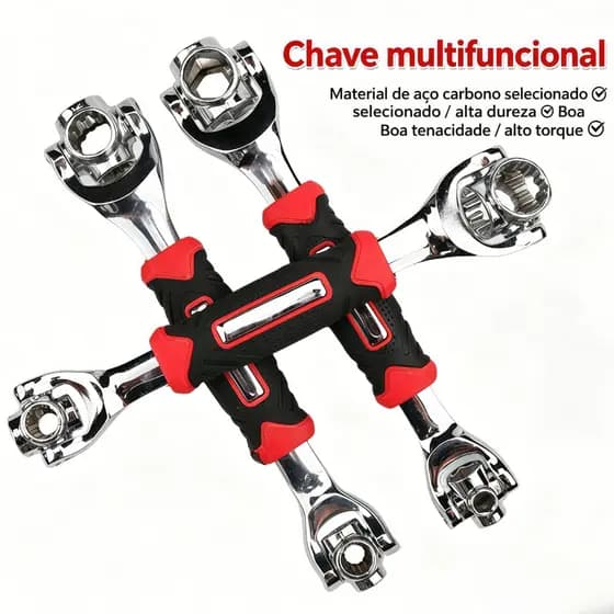 Chave de Soquete com Rotação 360° - 12 Dentes, 8 Tipos de Parafusos (8-19mm),Mango Anti-derrapante-F3