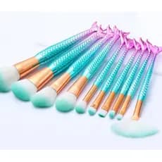 Kit 10 Pincel Sereia Unicórnio Com Estojo Lindo Maquiagem Para Base Blush E Sombra De Olhos Cerdas Macias