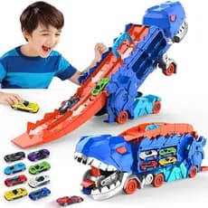 Transporte De Dinossauros Caminhão Com Pista De Corrida City Ultimate Hauler , 8Pcs Race Cars