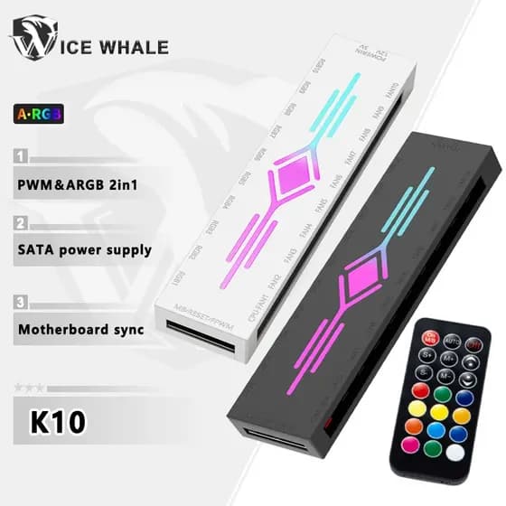 ICE Whale K10 1 A 10 PWM E ARGB2in1 Chassi Ventilador hub Divisor 4Pin 3Pin Adaptador ARGB Endereçável interface De Alim
