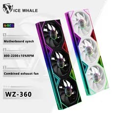 ICE Whale WZ-120/240/360 PC Case fan Placa-Mãe Sync 5V/3Pin ARGB Ventilador De Resfriamento De Exaustão Fria Integrado C