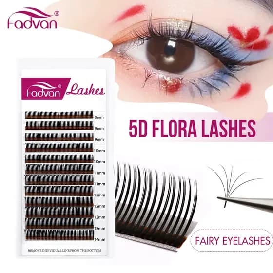 FADVAN 5D Pestanas Flora Easy Fan Indivudual Spike Eyelash Extensões De Pré-Fabricadas Volume Ventiladores Wispy Lash 12 Linhas